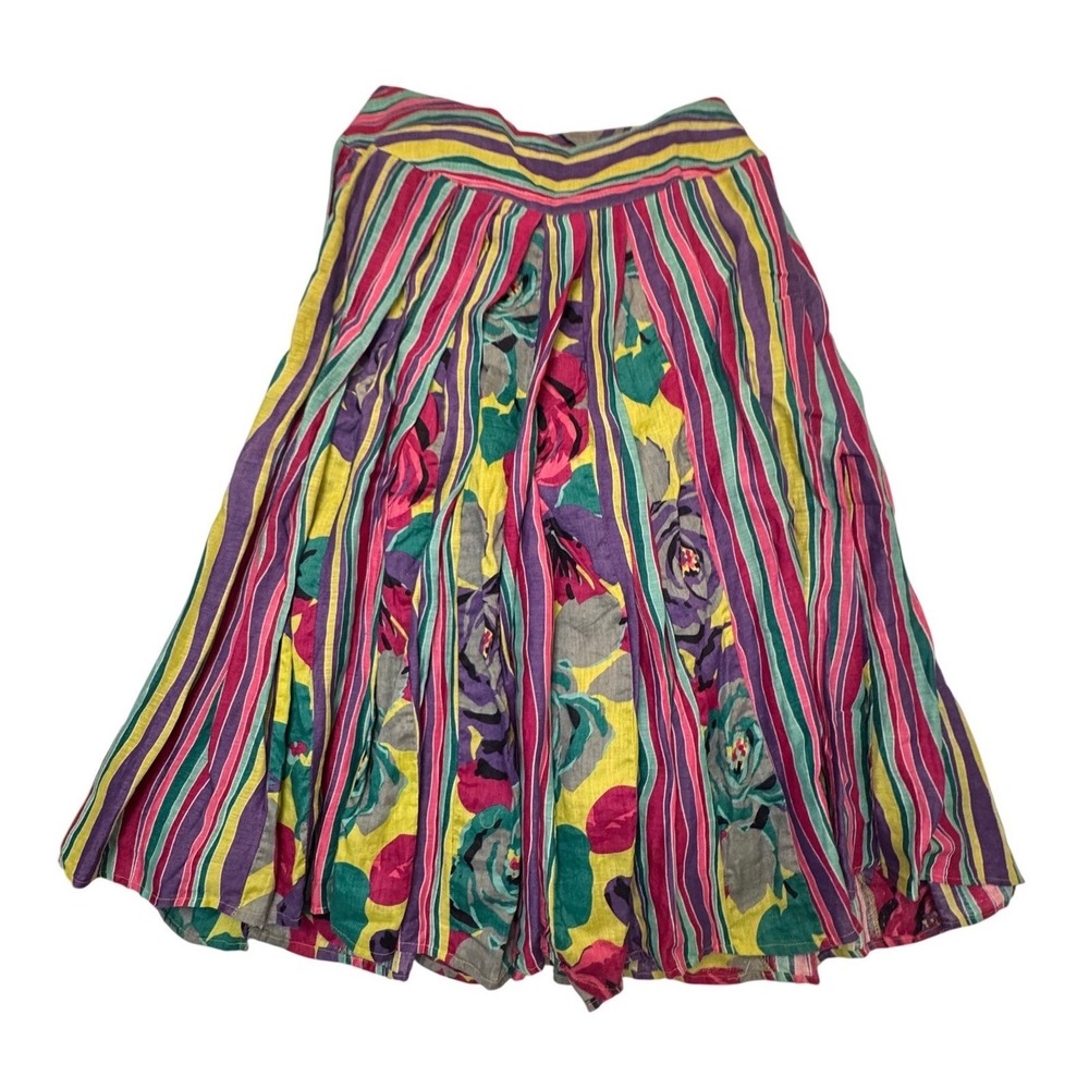 Soft Surroundings Skirt Floral Stripe 100% Linen Midi PXL 18 NWT Boho Vacation